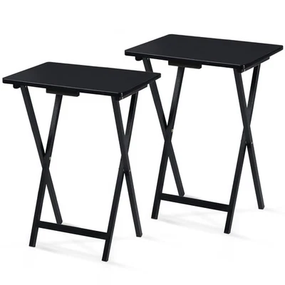 PJ Wood Folding TV Tray, Collapsible Portable Snack Tables, Black, 2 Piece Set - Image 1 of 4
