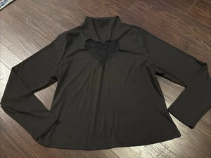 Women’s Shein Curve Heart Lace Cutout Long Sleeve Mock Neck Shirt - Black, 4XL - Picture 1 of 2