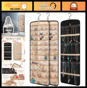 2er Pack Doppelseitiger Schmuck Organizer mit 39 Taschen & 30 Haken - Wandhalterung EA - Bild 1 von 8