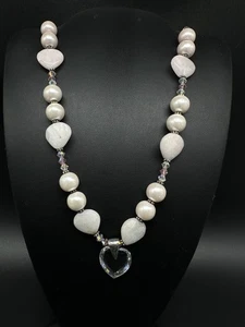 Vtg Sterling Silver Rose Quartz And Beads Necklace 18” - Picture 1 of 7