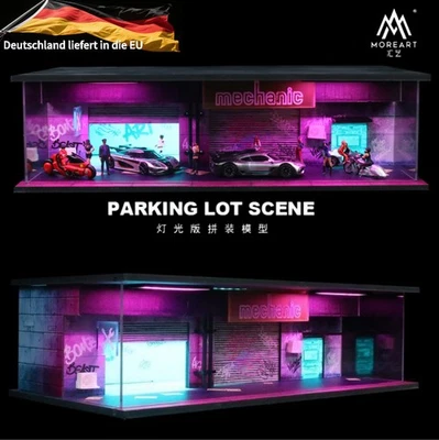 1:64 Diorama Parkplatz Modell LED Beleuchtung Punk Art Garage Modell Vitrine DE - Bild 1 von 4