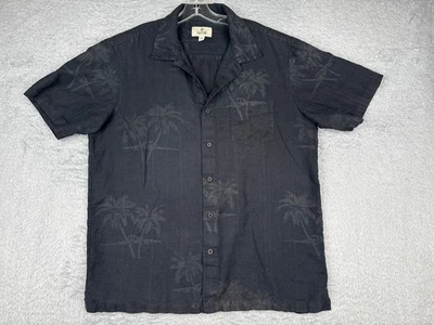 Solitude Shirt Adult Large Black Palm Tree Button Up Linen Blend Hawaiian READ - Image 1 of 4