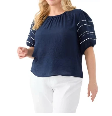 Top Sharagano para mujer manga abullonada manga corta gasa manga vieira PXL Foto 1 de 4