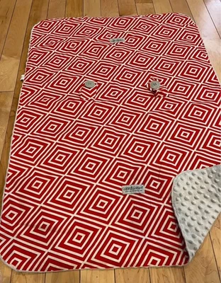 Carseat Canopy Car Seat Cover Belle Red Print And Gray Minky Dot Blanket - Image 1 of 4