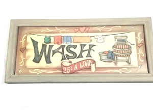 Laundry Room Decor Picture Frame "Wash 25 cents a Load" Distressed Wood 10x22" - Picture 1 of 4