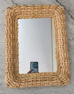 Vintage 12x16" Natural Wicker Rattan Framed Mirror Boho Cottage Core Art Decor  - Image 1 of 4