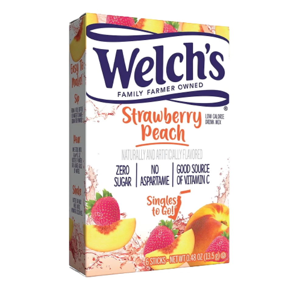 Welch's Singles to Go Strawberry Peach Powder Sticks 12 Boxes With 6 Packets