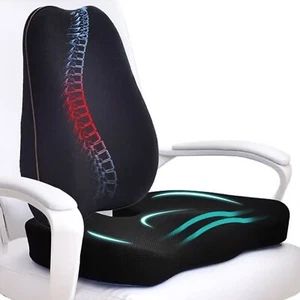 Memory Foam Seat Cushion & Lumbar Support Set for Office Chair Back Relief - Picture 1 of 7