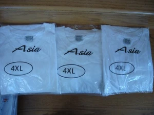 Lot of 3 Men's Asia White T-Shirts Short Sleeve 100% Cotton Crew Neck 4XL New - Picture 1 of 5