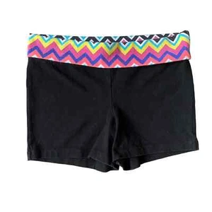 Girls M 7-8 Danskin Now Black Boy Shorts Rainbow Chevron Roll Waist dance cheer - Picture 1 of 2