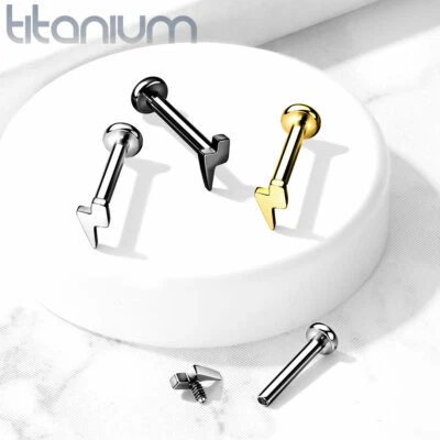 Implant Grade titanium Internally Threaded Lightening Bolt Labret Ear Cartilage  - Image 1 of 4