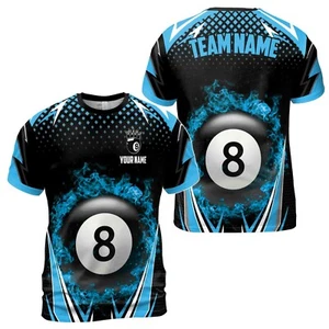 Personalized Blue Billiard Team 8 Balls On Fire Men's T-shirt S-5XL - Picture 1 of 4