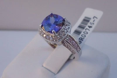 ANILLO NUPCIAL CARA ASSCHER AZUL CREADO EN LABORATORIO DIAMANTES SIMULADOS PLATA ESTERLINA  Foto 1 de 4