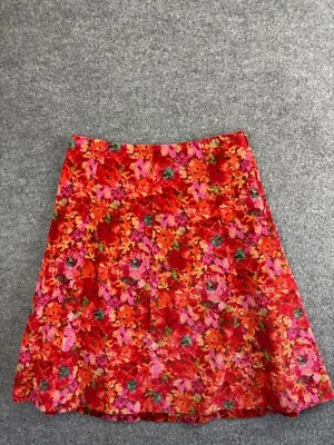 Eddie Bauer 灯芯绒裙女式 6 红色花卉闪光 Midi — 第 1/4 张图片