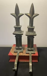Two Rustic French Fleur-de-lis ‘Bronze’ Cast Iron Christmas Stocking Holders 12” - Picture 1 of 6
