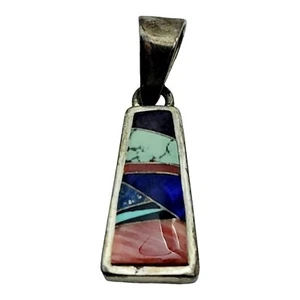 Ciondolo Pietra Multicolore Intarsio Argento Sterling Calvin Begay Navajo - Foto 1 di 6