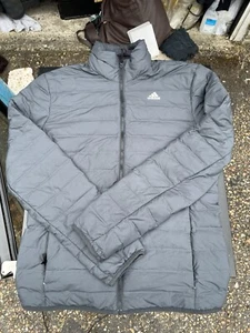 Adidas Puffer Jacket Men Size Medium Black 3 Stripes Coat -00006 - Picture 1 of 5