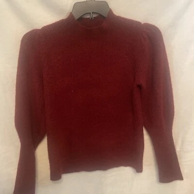 Suéter Ann Taylor LOFT tejido acanalado granate manga abullonada pequeño  Foto 1 de 4