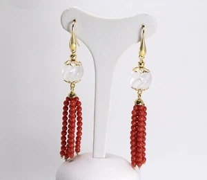 ORECCHINI IN ARGENTO 925 DORATO CON CRISTALLO DI ROCCA E CORALLO ROSSO AGHT 0670 - Foto 1 di 3