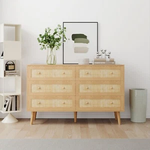 6 Drawers Rattan Dresser, Wood Drawer Organizer for Bedroom, Living Room - Picture 1 of 14
