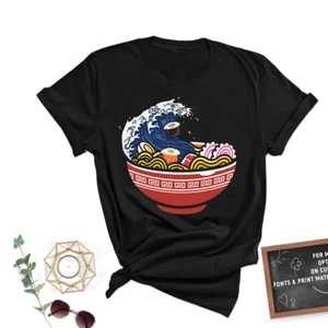 Great Ramen Wave of Kanagawa Japanese Noodles Udon Kanji T-shirt Kawaii Food Tee - Picture 1 of 3