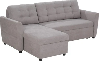 Divano Letto Angolare 3 Posti Chaise Longue Contenitore Effetto Lino Dechome - Immagine 1 di 3
