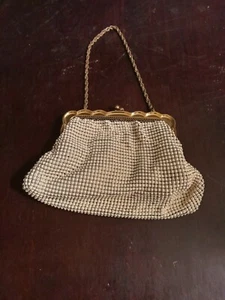 Vintage Whiting & Davis Mesh Bag Purse #2945 metal white enamel USA - Picture 1 of 6