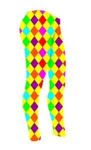 Girls Multi Diamond Harlequin Clown Print Leggings Size 5-12 Halloween - Picture 1 of 3