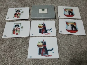 6 PORTMEIRION TISCHSETS MIT KORKRÜCKEN "SPAT THE CAT" 3 MUSTER WEIHNACHTSKATZEN - Bild 1 von 9