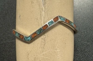 Sterling Silver Coral And Turquoise Inlay Bracelet 11.9g Size 5 1/2 - Bild 1 von 8