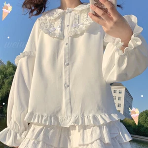 Lady Girl Preppy Blouse Tops Lolita Shirts Long Sleeve Button Ruffle Rabbit Ear  - Picture 1 of 9