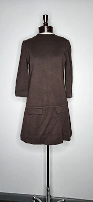Vintage 1960s 1970s Chocolate Brown Wool Dress By Dalton Size  Large - Image 1 of 4
