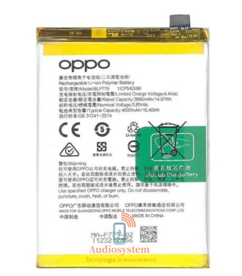 BATTERIA PILA ORIGINALE OPPO per RENO 4Z RENO4 5G CPH2065 4000MaH BLP779