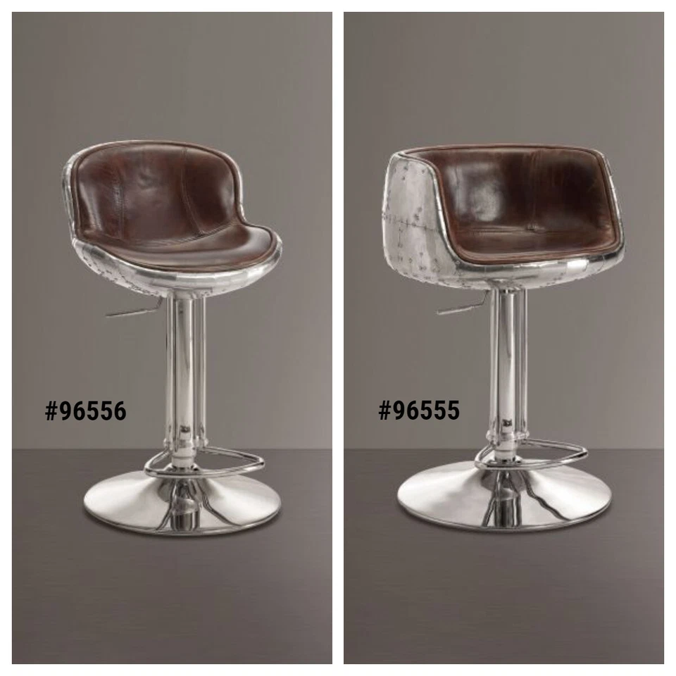 ACME Brancaster Vintage Brown Top Grain Leather Finish Swivel Adjustable Stool - Image 1 of 1