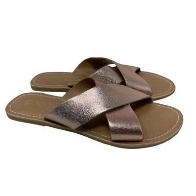 Coconuts by Matisse Pebble Slide Sandals Womens 6 Open Toe Cross Band Rose Gold - Image 1 of 4