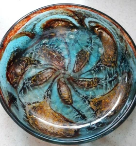 VINTAGE ABSTRAKT Multicolor mundgeblasen Kunst Glas Tisch Platte Teller Schale 9 1/4  - Bild 1 von 8
