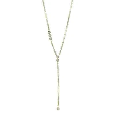 14K Yellow Gold Diamond Lariat Y Drop Necklace Bezel Set Natural 0.08CT Round - Image 1 of 4