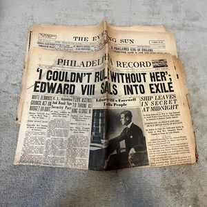 Vintage Hanover (PA) Evening Sun / Philadelphia Record Edward VIII Abdicate [NP] - Picture 1 of 16