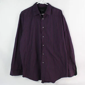 Van Heusen Purple Black Green Striped Button-Up Shirt Men's Large - Pre-Owned - Picture 1 of 5