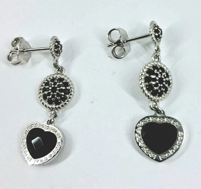 Earrings Rebecca Bronze Hanging With Zircon Cubic Heart Black Faceted - Image 1 of 4