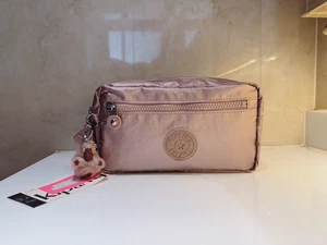 NEW Kipling Amalfi Toiletry Bag Handle Large Cosmetic Case Metallic ROSE PINK - Picture 1 of 8