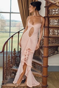 House of CB 'Gabriella' weiches pfirsichfarbenes Kleid mit Rüschen vorne S 8/10 4280 - Bild 1 von 17