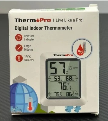 ThermoPro TP50 Digital Indoor Hygrometer/Thermometer Large Display White - Image 1 of 4
