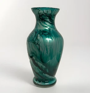Mundgeblasene Fluid Flow Glas Vase 14,25" grün türkis große Blumen Dekor - Bild 1 von 16