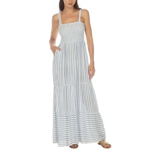 Raviya Women's Tiered Striped Dress Cover-Up In Chambray Stripe - Picture 1 of 6