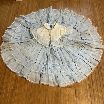 Vestido Vintage Martha’s Miniatures Fussy Frilly Círculo Completo Camadas Azul T4 4T - Imagem 1 de 4