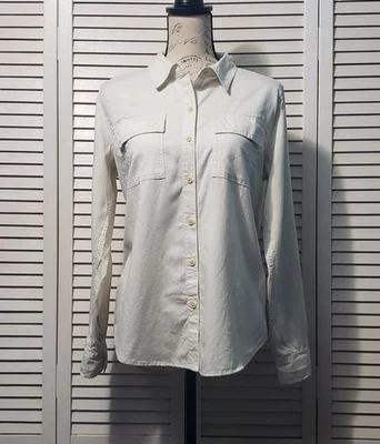 Lucky Brand Button-up Shirt Women's XS Cream Double Pocket Roll Tab Sleeves  - Image 1 of 4