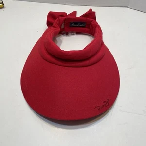 Panama Jack Sun Visor Women Adjustable Cotton Wide Brim Bow Red Tennis Golf - Picture 1 of 7