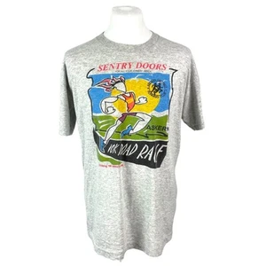 Vintage T Shirt Grey Single Stitch Large Graphic Running T Shirt 90s Y2k Hipster - Picture 1 of 17