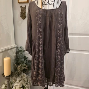 WORLD MARKET L/XL Olive Green Lace Top Embroidered Tunic Whimsigoth Dark Fairy - Picture 1 of 11